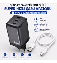 SChitec 65W GaN 3 Çıkışlı Hızlı Şarj Başlığı ve 67W UsbA to Type-C Data ve Hızlı Şarj Kablo HEDİYE