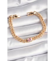 Pirinç Gold Renk Pembe Kare Zirkon Taşlı VIP Seri Kadın Bileklik 5886 - SSSSSS9676-7852
