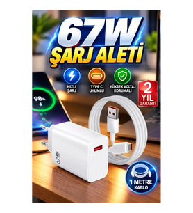 67W Hızlı Şarj Type C Adaptör ve 1 Metre Kablo Seti – Yüksek Voltaj Korumalı