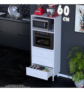 Eliusta Velar 55 cm 3 Çekmeceli Mikrodalga Fırın Mutfak Erzak Dolabı Çok Amaçlı Banyo Dolabı 55x150x32 cm