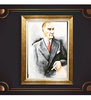 Altın Varaklı Çerçeveli Paspartulu Atatürk Tablo nl02A766 (Gold)