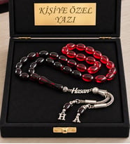Kişiye Özel Gümüş İsimli Tesbih Harfli Ateş Kehribar Tesbih – Özel Yazılı Premium Kutulu Erkek Hediyesi