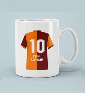Kişiye Özel Sarı Kırmızı Taraftar Tasarımlı Numaralı Desenli Kupa Bardak