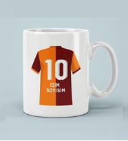 Kişiye Özel Sarı Kırmızı Taraftar Tasarımlı Numaralı Desenli Kupa Bardak