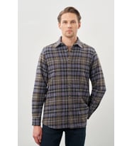 Koyu Antrasit Yünlü Ekose Desen Yumuşak Yaka Cepsiz Uzun Kol Casual Comfort Fit Gömlek 1004245227