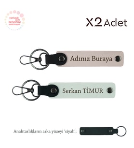 Anneler Gününe Özel Anı, İsimli & Soyisimli 2’li Anahtarlık Takımı, Pudra-Beyaz-Siyah