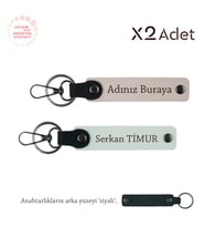 Anneler Gününe Özel Anı, İsimli & Soyisimli 2’li Anahtarlık Takımı, Pudra-Beyaz-Siyah