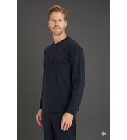 %100 Pamuk Yeni Sezon Bisiklet Yaka Erkek Büyük Beden Pijama Takımı (Lacivert)