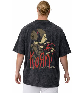 Korn Rock Metal Müzik Grubu Sırt Baskılı Unisex Oversize Vintage Yıkamalı Tişört