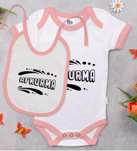 BK Kids Afkurma Tasarımlı Pembe Bebek Body Zıbın ve Mama Önlüğü Hediye Seti-1