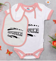 BK Kids Afkurma Tasarımlı Pembe Bebek Body Zıbın ve Mama Önlüğü Hediye Seti-1