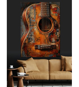Eskimiş Ahşap Gitar Sanat Tablosu Dekoratif Kanvas - Mdf Ahşap Tablo