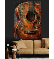 Eskimiş Ahşap Gitar Sanat Tablosu Dekoratif Kanvas - Mdf Ahşap Tablo