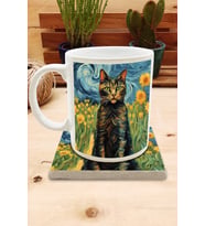 Kediler ve Sanat/Van Gogh Set 8 - Standart Kupa-Taş Bardak Altlığı 3