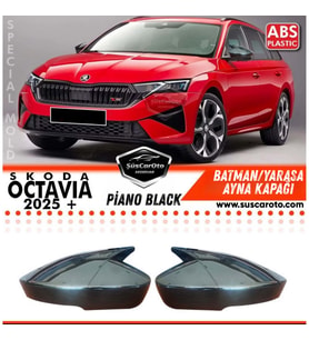 Skoda Octavia Mk4 FL Sinyalli 2025+ Uyumlu Batman Yarasa Ayna Kapağı Piano Black ABS Plastik Sağ Sol