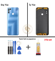 Infinix Hot 11 Play Mavi Uyumlu Lensli Arka Kapak + Yapıştırıcı ve Vida Seti Arka Cam Lazer Kesim