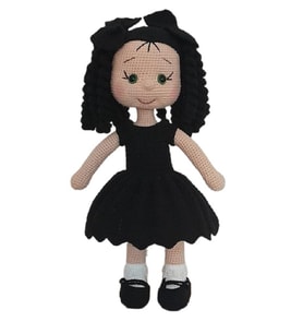 Siyah İnci Kıvırcık Saçlı Karnaval Bebek Amigurumi Organik Oyuncak