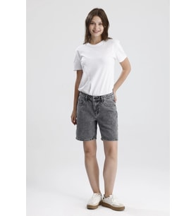 #BermudaŞort %100 Pamuk Açık Gri Denim Boyfriend Fit Formu Lou31 Rahat Kadın Bermuda Şort