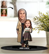 BK Gift Kişiye Özel Anne ve Kız Çocuk Karikatürlü Ahşap Biblo-2, Anneye Hediye, Anneler Günü Hediyesi, Eşe Hediye
