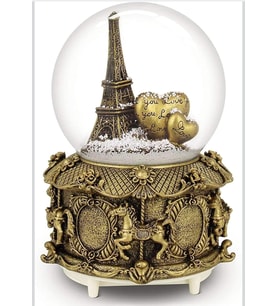 Paris Işıklı Müzikli Püskürtmeli Büyük Boy Kar Küresi Özel Tasarım Harika bir hediye retro (Gold)