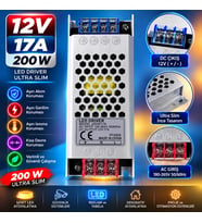 12 Volt 17 Amper 200 Watt Ultra Slim Metal Kasa Trafo