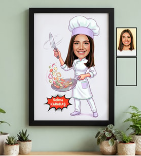Kişiye Özel Karikatürlü Aşçı Siyah Çerçeve Aşçılar Günü Hediyesi