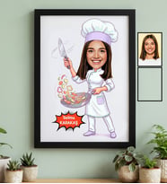 Kişiye Özel Karikatürlü Aşçı Siyah Çerçeve Aşçılar Günü Hediyesi