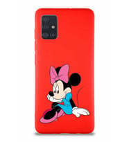 Samsung Galaxy A51 Soft Premier Kapak Minnie Mouse-E Tasarımlı Silikon Kılıf - Kırmızı (Şeffaf)