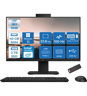 Asus V440VAK Intel Core İ5-13420H 40GB Ddr5 2tb SSD 23.8" Fhd 100HZ 250NITS WIN11HOMESIYAH Allınone Bilgisayar BSI58512B0DH19+ZETTAUSBBELLEK