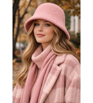Kadın Premium Cloche Şapka Kışlık Boho Bucket Hat - Pembe