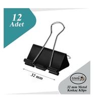 Çelik Kıskaç Klips 32 mm 12 Adet 1 Paket Metal Mandal Binder Clips Kıska 150 Sayfa Kapasiteli Çok Amaçlı Kullanım