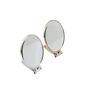 OVAL   6.5 İNÇ=16.5X13CM  MAKYAJ AYNASI  ÇİFT TARAFLI   BRONZ - GÜMÜŞ PLS.ÇERÇEVE   KATLANIR AYAKLI (4767)