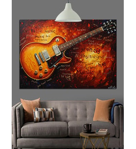 Elektro Gitar ve Müzik Teması Dekoratif Kanvas - Mdf Ahşap Tablo