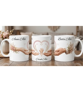 Kişiselleştirilebilir Aile Temalı Kupa - Anne Baba Çocuk Tasarımlı Kupa Bardak 1 Çocuklu