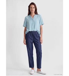 LCW Grace Mavi Beli Lastikli Straight Fit Kadın Jean Pantolon