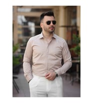 Süper Slim Fit (Dar Kalıp ) Gizli Düğmeli Pamuk Saten Gömlek (Krem)