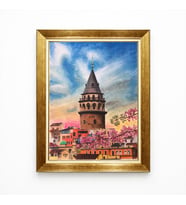 Tablore İstanbul Galata Kulesi Ve Erguvan Çiçekleri Manzaralı Kanvas Tablo