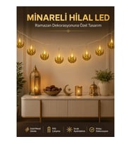 Mey İthalat® Dekoratif Minareli Hilal LED Işık Metal Gövdeli Ramazan Aydınlatma