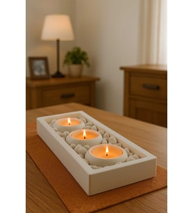 Taşlı Beton Tabaklı Tealight Mumluk (MUMLAR DAHİL DEĞİLDİR)
