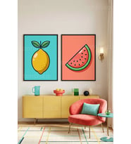 Canlı Meyve Temalı Pop Art 2'li Ahşap Çerçeveli Tablo Seti