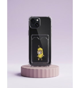 iPhone 15 Boş Yapma Muz Detaylı Kart Bölmeli Şeffaf Telefon Kılıfı - SSSSSS2897-8521