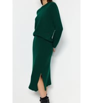 Tarz Kadın Modern Moda Normal Bel Geniş Paça Bisiklet Yaka Yumuşak Dokulu Triko Alt-Üst Takım