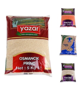 YAZAR KURU GIDA SETİ 5KG OSMANCIK PİRİNÇ 5KG KIRMIZI MERCİMEK 5KG NOHUT 5KG FASULYE