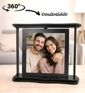 Kişiye Özel Siyah Dönen Çerçeve Kişiye Özel Premium Fotoğraflı 360 Derece Döndürülebilir Dönen Çerçeve Kendi Mesajınızı Oluşturabileceginiz Masaüstü Çerçeve