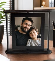 Babalar Gününe Özel Siyah Dönen Çerçeve Kişiye Özel Premium Fotoğraflı 360 Derece Döndürülebilir Dönen Çerçeve Kendi Mesajınızı Oluşturabileceginiz Masaüstü Çerçeve