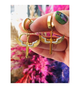 GOLD RENK ZÜMRÜDÜ ANKA ÇELİK KÜPE 316L3679