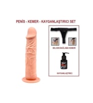 20 cm Belden Bağlamalı Realistik Vantuzlu Dildo Penis Set