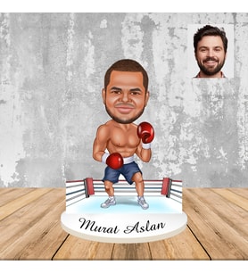 Kişiye Özel Boksöre Hediye Karikatür Ahşap Biblo