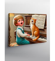 Kanvas Tablo Piyanist Kız Ve Kedi