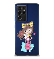 Samsung Galaxy S21 Ultra Soft Premier Kapak Vespagirl Tasarımlı Silikon Kılıf - Lacivert (Şeffaf)